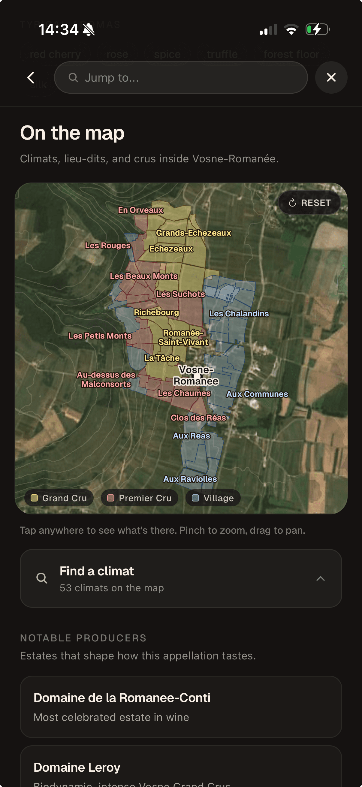 Cork appellation map of Vosne-Romanée with its climats and crus