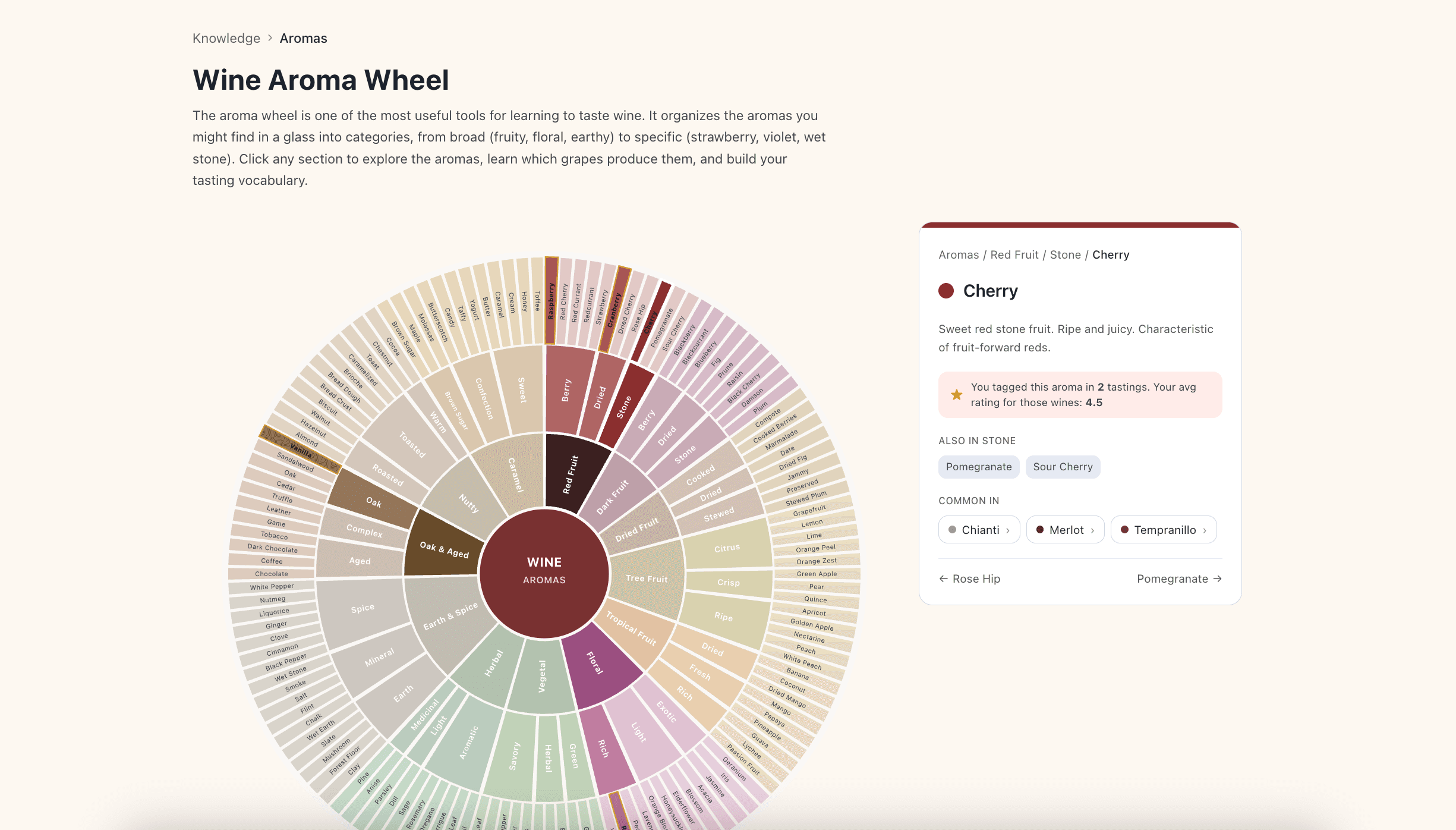 An aroma wheel built from real tastings